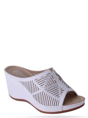 Italina White Rhinestone Embellished Comfort Padded Platform Wedge Sandal